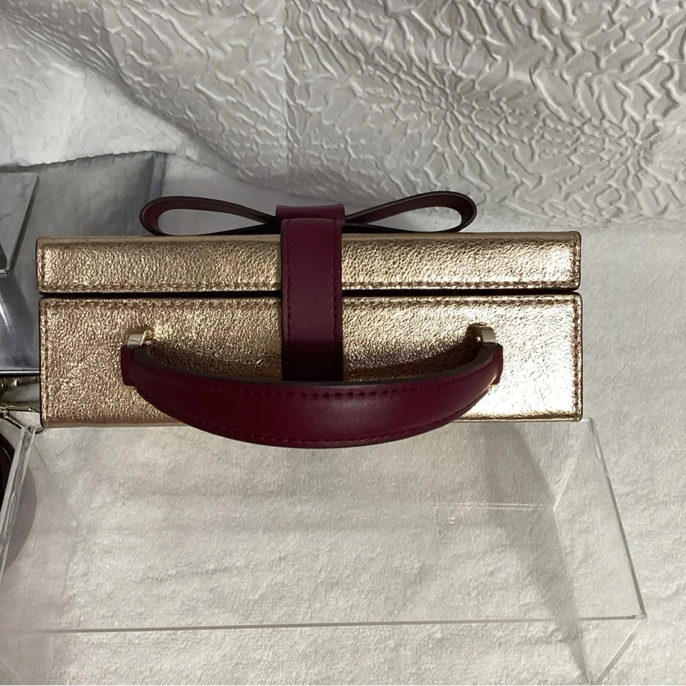 Kate Spade Wrapping Party Rose Gold Gift Box Bow Leather Novelty Bag